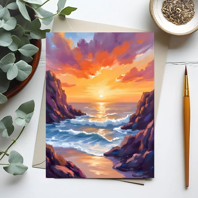 Golden Horizon | Ocean Sunset Watercolor Card (Skapare uppladdad)