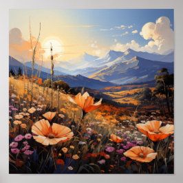 Golden Horizon Wildblomma Fält och berg Poster