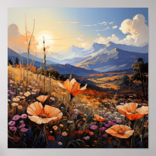 Golden Horizon Wildblomma Fält och berg Poster