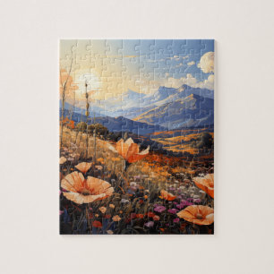 Golden Horizon: Wildblomma Fält och berg Pussel