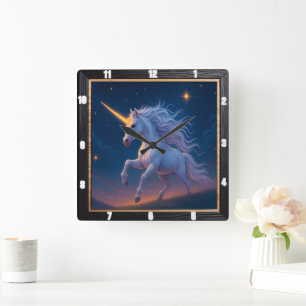 Golden Horn Unicorn Starry Journey Fyrkantig Klocka