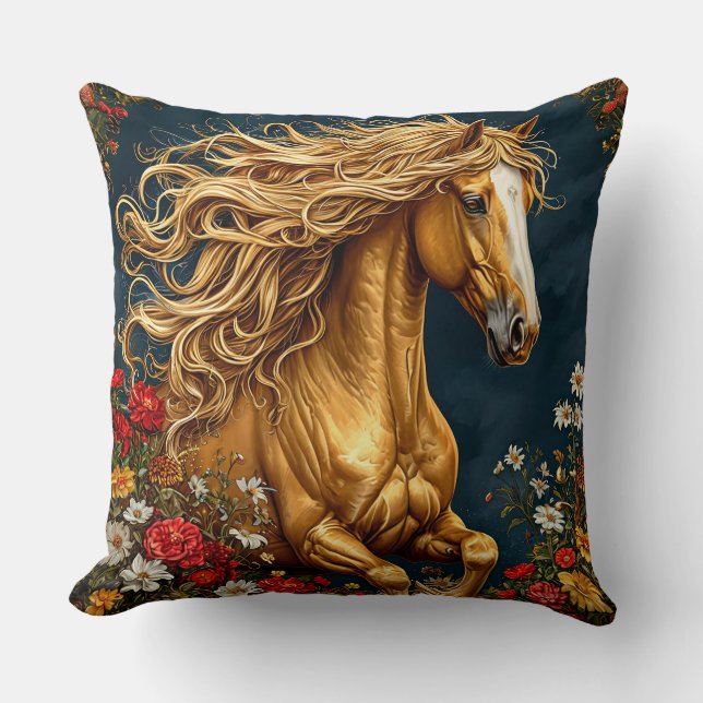 Golden Horse med Flowing Mane Kudde (Framsida)