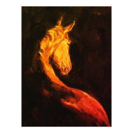 Golden Horse Oil Painting – Dark Expressive Animal Fototryck