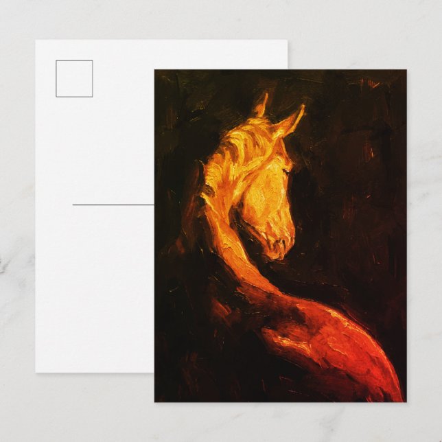 Golden Horse Oil Painting – Dark Expressive Animal Vykort (Fram/baksida)