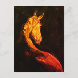 Golden Horse Oil Painting – Dark Expressive Animal Vykort