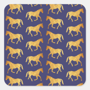 Golden Horses Fyrkantigt Klistermärke