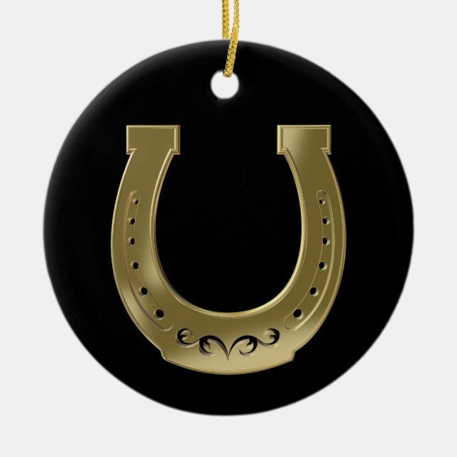 Golden horseshoe julgransprydnad keramik (Framsidan)