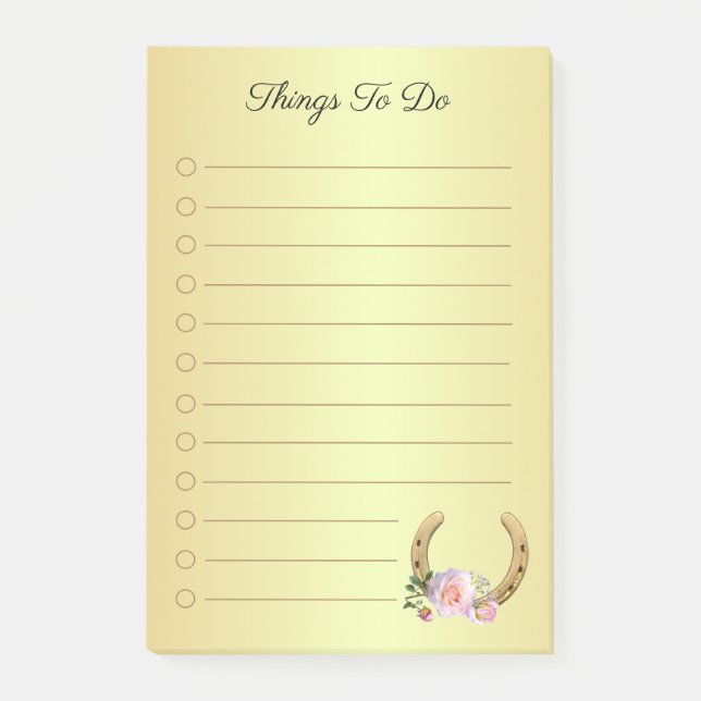 Golden Horseshoe med Flowers Sak to Do Post-it Block (Framsida)