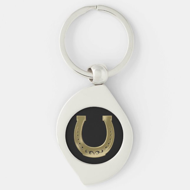 Golden horseshoe swirl silverfärgad nyckelring (Framsidan)