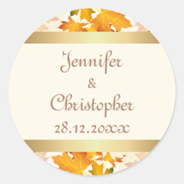 Golden Höst löv Bröllop Runt Klistermärke