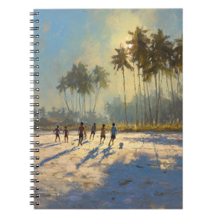 Golden Hour Beach Soccer Palms Art Anteckningsbok