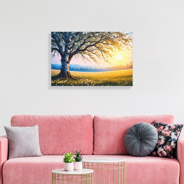 Golden Hour Birch Tree Meadow Canvastryck (Insitu (Vardagsrum))