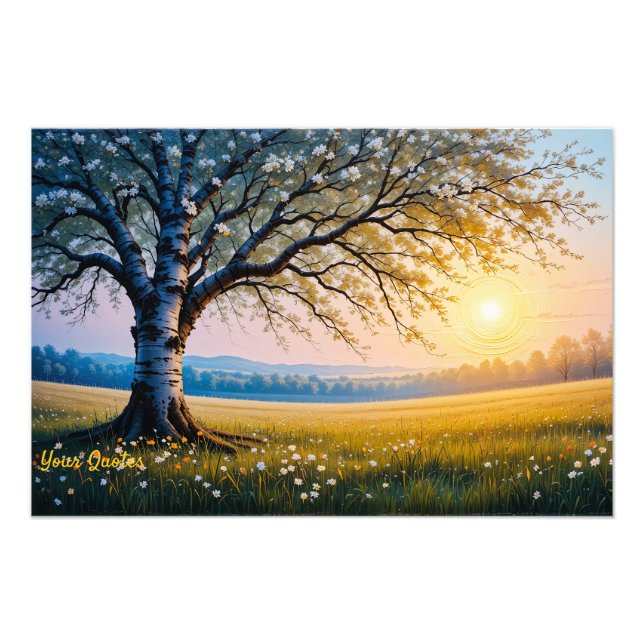 Golden Hour Birch Tree Meadow Fototryck (Framsidan)