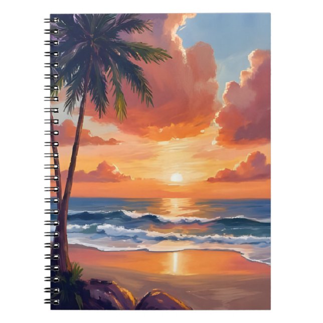 Golden Hour Cove | Tropical Ocean Watercolor Anteckningsbok (Framsidan)