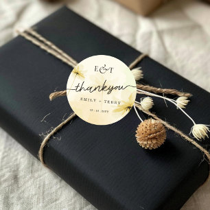 Golden Hour Grace & Monogram Bröllop Tack Runt Klistermärke