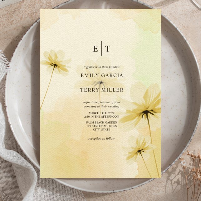 Golden Hour Grace Photo & Monogram Bröllop Inbjudningar (Skapare uppladdad)