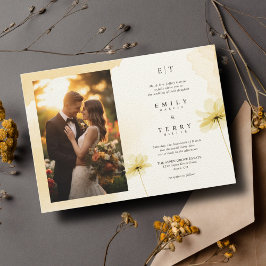 Golden Hour Grace Photo & Monogram Bröllop Inbjudningar
