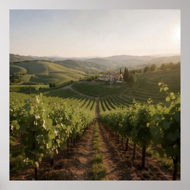 Golden Hour Harvest - Panoramic Tuscany Vineyard Poster (Framsidan)