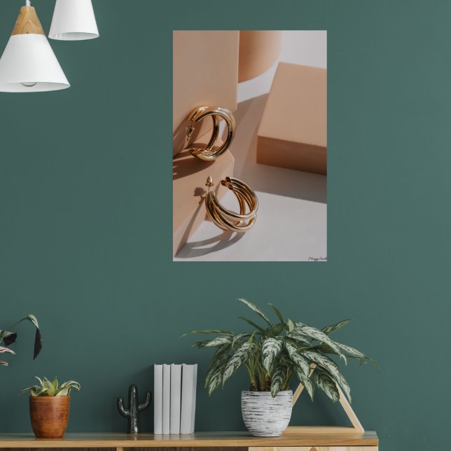 Golden Hour Hoops: Minimalistisk mode & skulptur  Poster (Vardagsrum 1)