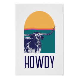 Golden Hour Longhorn - Howdy Glossy Poster Perfect Poster