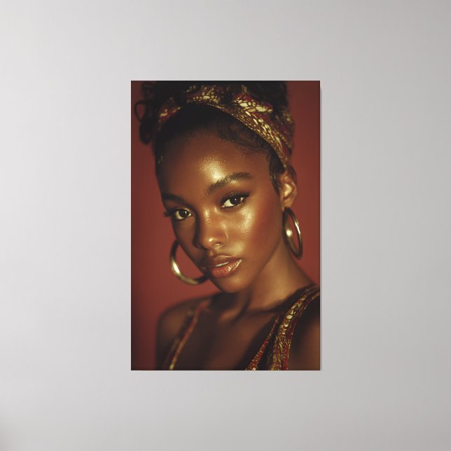 Golden Hour Melanin Beauty Headwrap Portrait Canvastryck (Framsida)