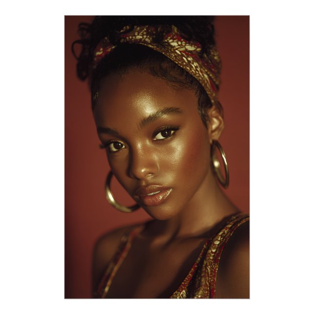 Golden Hour Melanin Beauty Headwrap Portrait Fototryck (Framsidan)