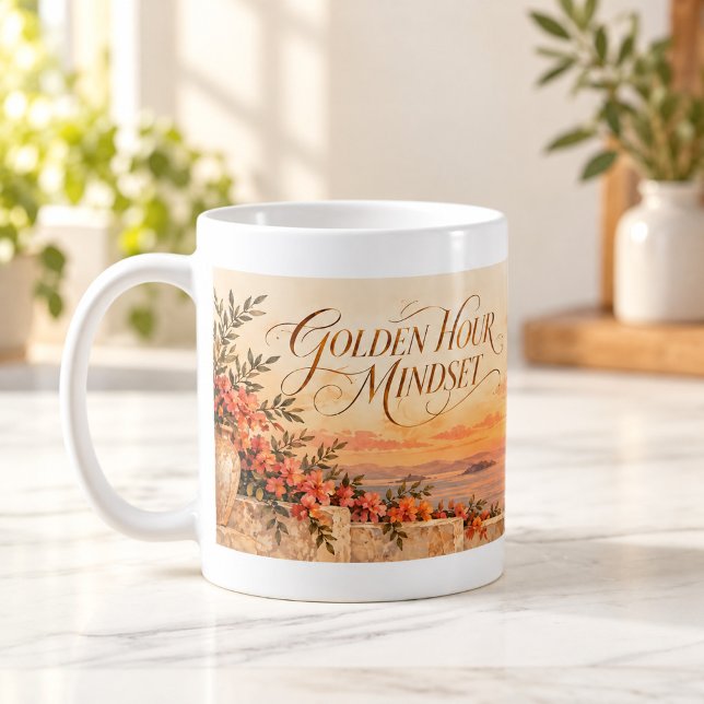 Golden Hour Mindset Script Mugg (Golden Hour Mindset Script Mug — digital mockup.)