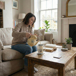 Golden Hour Mist & Boat Scenery, 15 oz Två-Tonad Mugg