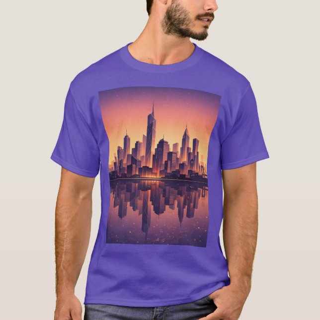 Golden Hour Modern City Skyline – Minimalist Urban T Shirt (Framsida)