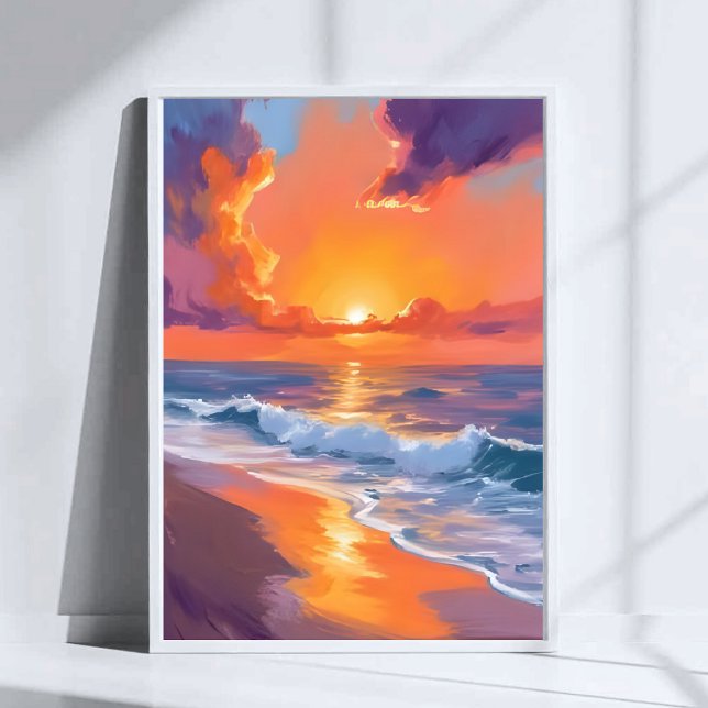 Golden Hour Orange Sunset Beach Ocean Paeing Poster (Skapare uppladdad)
