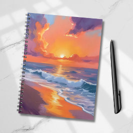 Golden Hour Orange Sunset Beach Ocean Painting Anteckningsbok