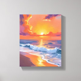 Golden Hour Orange Sunset Beach Ocean Painting Canvastryck