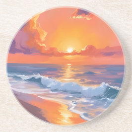 Golden Hour Orange Sunset Beach Ocean Painting Underlägg