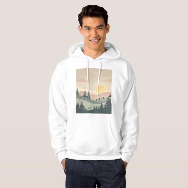 Golden Hour Serenity – Minimal Pastel Landscape Ar Hoodie (Hel framsida)