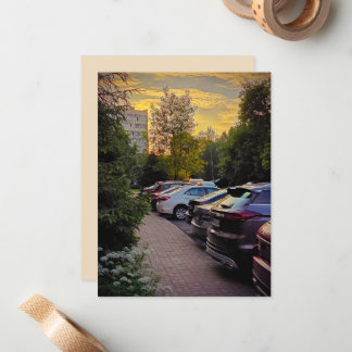 Golden Hour Street Flat Card - Anpassade Anteckningskort