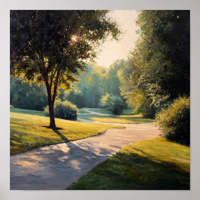 Golden Hour Stroll - Tranquil Park Väg Poster (Framsidan)
