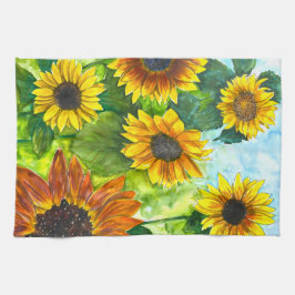 Golden Hour Sunflower Watercolor Art Kitchen Towel Kökshandduk