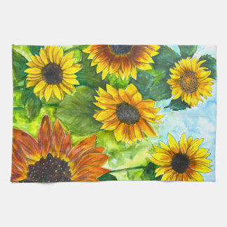 Golden Hour Sunflower Watercolor Art Kitchen Towel Kökshandduk