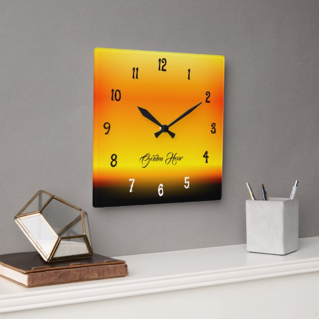 Golden Hour Sunset Gradient Wall Clock Fyrkantig Klocka (Kontor)