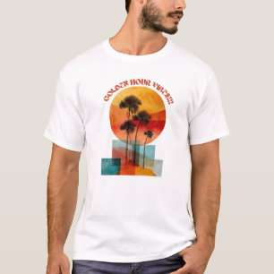 Golden Hour Sunset Handflatan Träd T-Shirt - Tropi