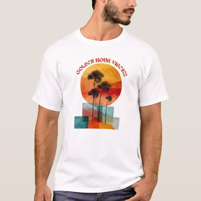 Golden Hour Sunset Handflatan Träd T-Shirt - Tropi (Framsida)