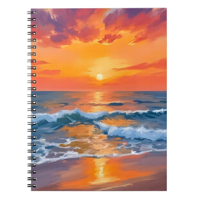 Golden Hour Sunset Ocean Beach Painting Anteckningsbok (Framsidan)