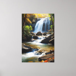 Golden Hour Waterfall - realistiskt naturlandskap Canvastryck