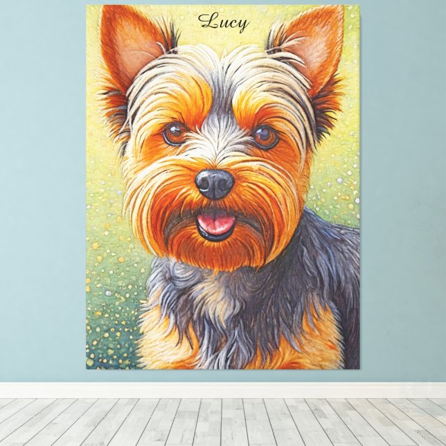 Golden Hued Yorkshire Terrier Radiant Hund Porträt Canvastryck (Insitu (trägolv))
