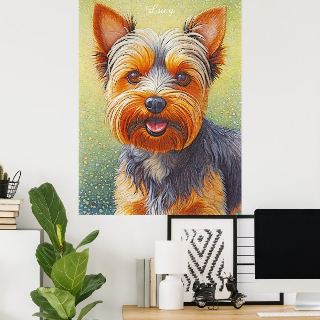 Golden Hued Yorkshire Terrier Radiant Hund Porträt Poster (Hemmakontoret)
