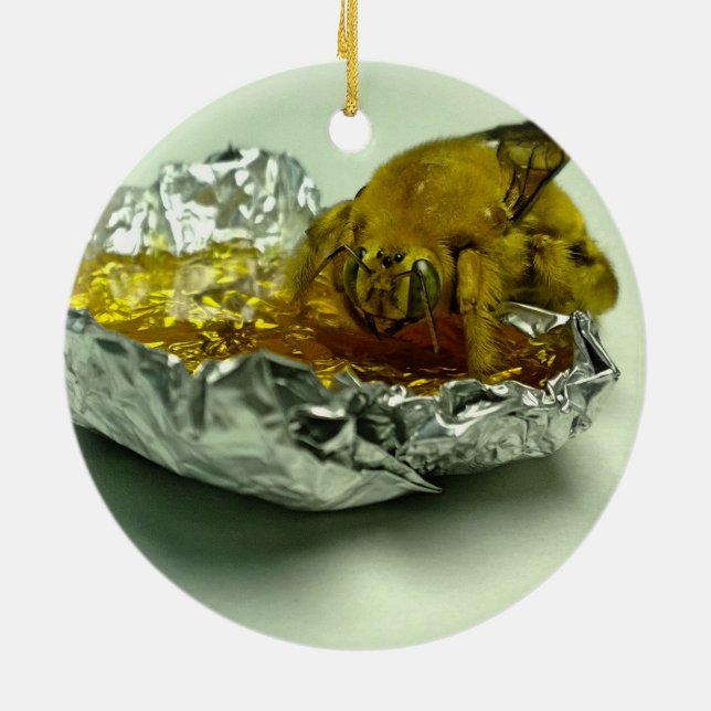 Golden Humla Eating honey Julgransprydnad Keramik (Baksidan)