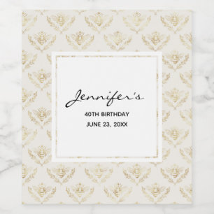 Golden Humla med födelsedag Krona Mönster Vinflaska Etikett