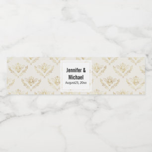 Golden Humla med Krona Mönster Bröllop Vattenflaskor Etikett