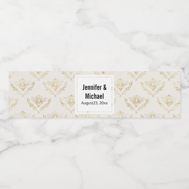 Golden Humla med Krona Mönster Bröllop Vattenflaskor Etikett (Singel etikett)