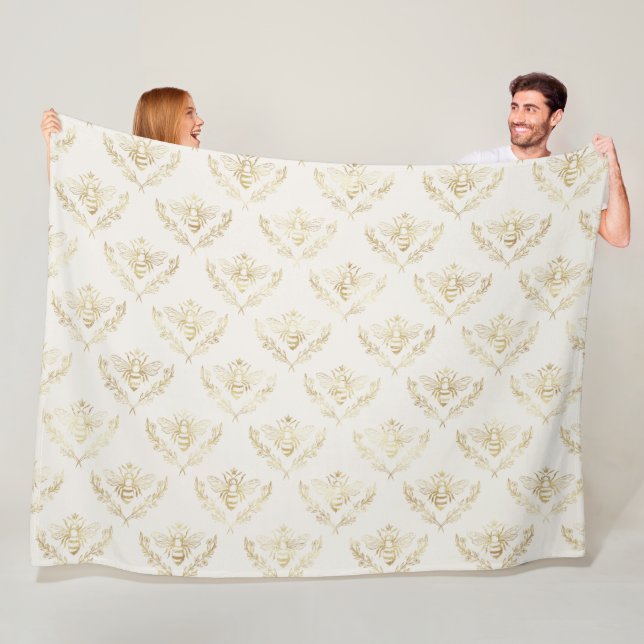 Golden Humla med Krona Mönster Fleecefilt (På plats)